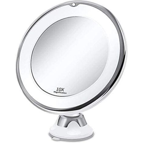 Specchio ingranditore 10x con luce LED e potente ventosa, alimentato a batterie - Specchio per il trucco con luce naturale dimmerabile per il bagno (bianco)