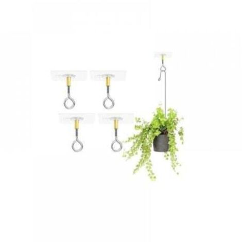 Set di 4 ganci autoadesivi da soffitto, non necessitano di foratura, per appendere piante, con ganci in acciaio inox, autoadesivi, portata massima 5 kg.