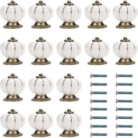 Pomelli per mobili in ceramica bianca e oro con viti a forma di zucca (confezione da 16) - 3,6 x 3,9 cm - Pomelli rotondi vintage per mobili - Per casa, ufficio, mobili da cucina, cassetti e armadi