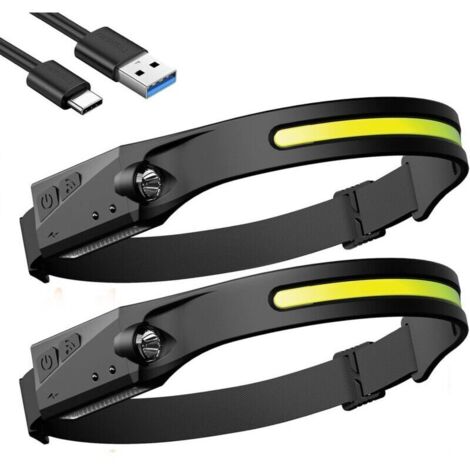 Lampada frontale a LED ricaricabile, confezione da 2 lampade frontali impermeabili per la corsa, con sensore sensibile e 5 modalità, ideale per escursionismo, campeggio e pesca.