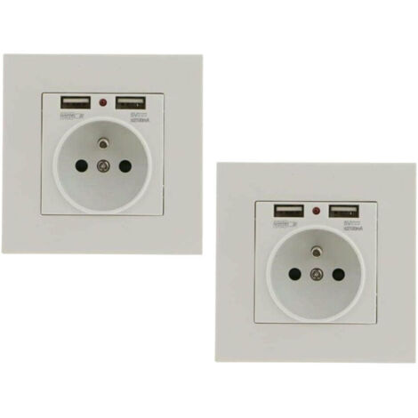 Set di 2 prese a muro, presa elettrica da parete con doppie porte USB, presa a incasso con 2 porte USB, comoda e facile da usare.