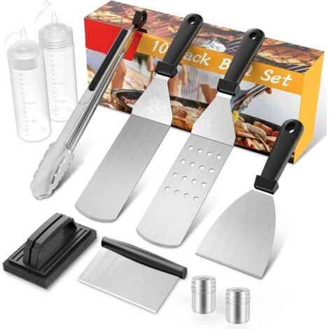 Set di 10 utensili per Plancha: spatola per barbecue in acciaio inossidabile, kit di accessori per Plancha per Teppanyaki