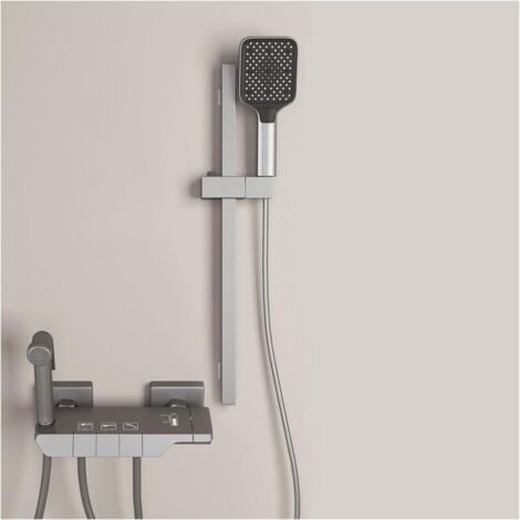 Colonna doccia, set doccia con asta regolabile in altezza da 50 cm, set doccia in acciaio inox, doccetta a 3 modalità, tubo flessibile da 150 cm, grigio