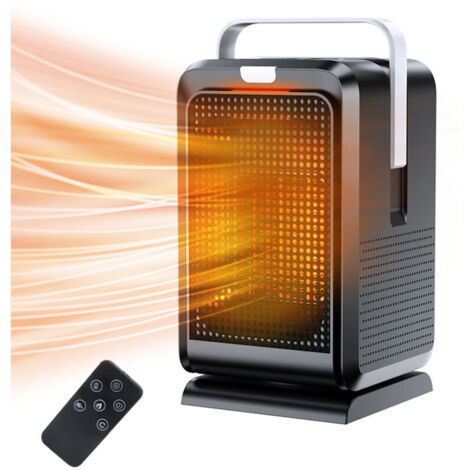 Riscaldatore da ufficio, testa girevole a 90°, potenza 1000W, elemento riscaldante in ceramica PTC, timer da 2/4/6/8 ore, 2 velocità, controllo tramite pulsanti + telecomando, scaldamani e piedi per u (1/4)