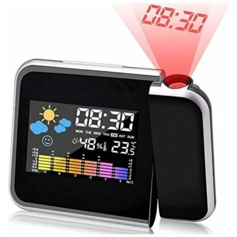 Sveglia con proiezione, sveglia con proiezione LED, sveglia digitale con proiezione, ricarica USB/retroilluminazione LCD/proiezione a 180°/visualizzazione della temperatura/igrometro/visualizzazione d