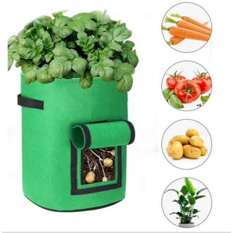sacchi per la semina da 7 galloni, vasi traspiranti e resistenti, sacchi per la semina da giardino con finestra e manici per patate, carote e pomodori (verde erba) (1/4)