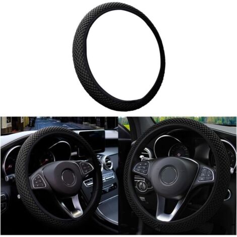 Coprivolante per auto (1, nero), coprivolante in microfibra traspirante, 37-38 cm, caldo d'inverno e fresco d'estate, antiscivolo, inodore, accessori per volante resistenti