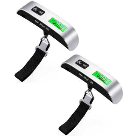 Due bilance elettroniche per bagagli, bilancia portatile da viaggio per valigie, funzione di misurazione della temperatura, funzione tara, portata massima 50 kg/110 libbre per i viaggi.