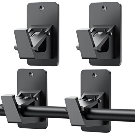 Set di 4 supporti per asta per tende, autoadesivi, per bagno, camera da letto, soggiorno e cucina, senza bisogno di forare (nero)