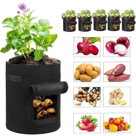 Set di 6 sacchi per coltivazione in geotessile traspirante da 40 litri (10 galloni) - Sacchi riutilizzabili in tessuto non tessuto per carote, patate, pomodori, fragole - Sacchi per coltivazione di or (1/4)