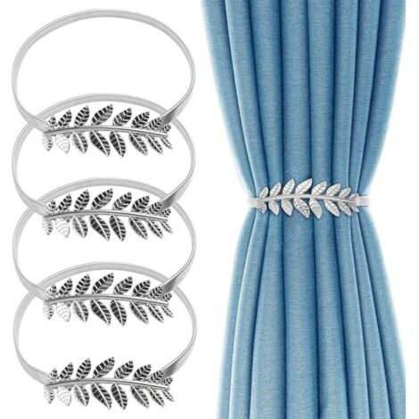 Tende, 4 clip per tende con foglia d'argento, aste per tende elastiche regolabili in lega, passanti per tende con cordino a molla