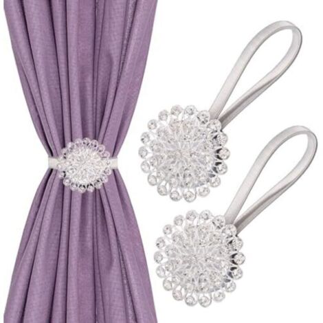 Fermacravatte magnetiche per tende in cristallo da 32 cm, 2 pezzi, fibbie magnetiche per tende, fermatende a molla, non richiedono foratura, decorazione per casa e ufficio - Argento