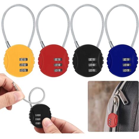 Set di 4 lucchetti a combinazione, piccolo lucchetto a cavo con codice, lucchetto di sicurezza a combinazione resettabile a 3 cifre per valigia, borsa da viaggio, armadietto, con 4 codici
