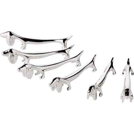 Set di 6 cani Messerbank, lunghi 9 cm, placcati in argento, resistenti all'ossidazione.