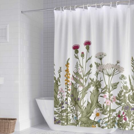 Tenda da doccia floreale con motivo a nuvole rocciose, 120x180 cm, set di tende da bagno in tessuto con fiori ad acquerello, ganci e motivo decorativo a foglie botaniche, lavabile in lavatrice. (1/3)