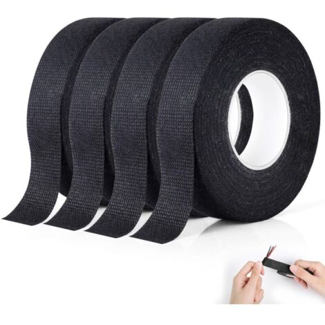 Nastro isolante elettrico nero, confezione da 4 (19 mm x 15 m), nastro in tessuto, resistente e antistrappo, nastro da elettricista per riparazioni elettroniche, per cablaggi, auto e moto. (1/4)