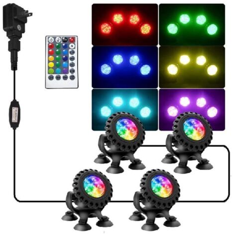 Faro LED sommergibile RGB, faretto 4 in 1 con telecomando, impermeabile IP68, multicolore, per acquari, giardini, cortili, piscine, fontane, ecc. (1/4)
