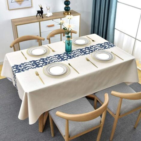Tovaglia rettangolare in plastica, tovaglia rettangolare in tela cerata, tovaglia in stile bohémien per la decorazione del tavolo da pranzo e della cucina (foglie blu, 180x140 cm) (1/3)