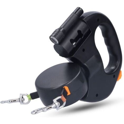 Guinzaglio doppio per 2 cani, guinzaglio retrattile per cani fino a 25 kg/55 libbre, robusto nastro in nylon elastico 3M, con cuciture riflettenti luminose, anti-groviglio a 360°