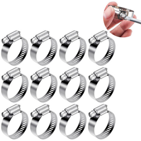 Set di 12 fascette stringitubo regolabili da 21-38 mm, in acciaio inox 304, con fissaggio a vite, per tubi dell'acqua, serbatoi di carburante e tubazioni automobilistiche.