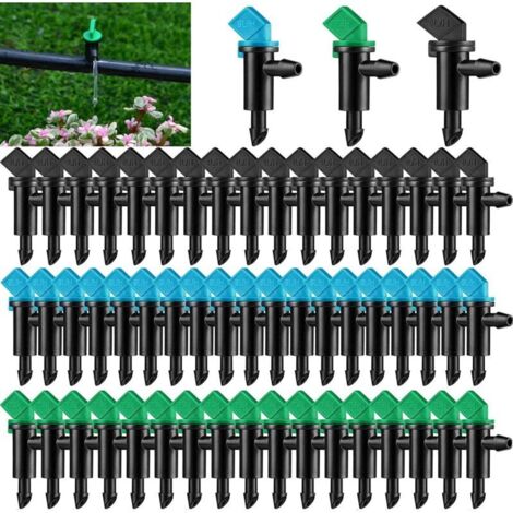 60 gocciolatori per irrigazione a goccia, 3 misure, per prato, alberi, arbusti e giardino (4L/H neri, 8L/H blu, 16L/H verdi)