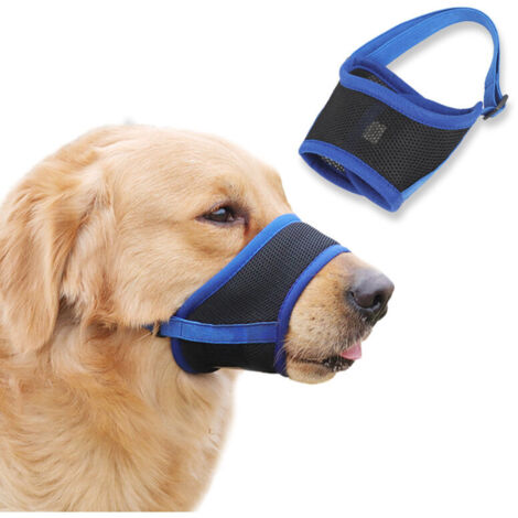 Museruola per cani che previene morsi, abbaio e masticazione, con fibbia regolabile, realizzata in tessuto morbido e traspirante (blu)