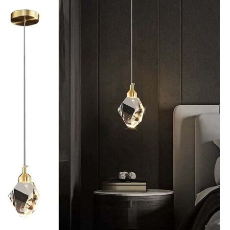 Lampada a sospensione moderna in cristallo, con LED a 3 colori, ideale per isola cucina, camera da letto, soggiorno e sala da pranzo (oro).