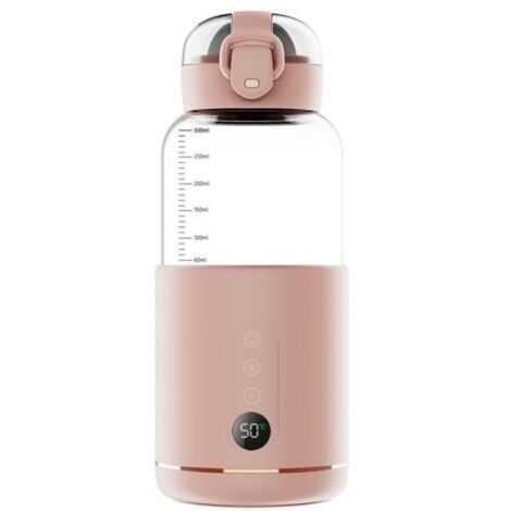 Scaldabiberon portatile senza fili, con temperatura regolabile, capacità 300 ml, ideale per viaggi, attività all'aperto, auto e aereo - Rosa (1/4)