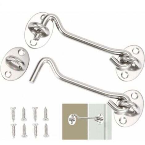 Gancio di chiusura per porta in 2 pezzi, in acciaio inox argentato, con viti di montaggio, per finestre, porte di fienile, porte di capannone, porte di garage (10 cm)