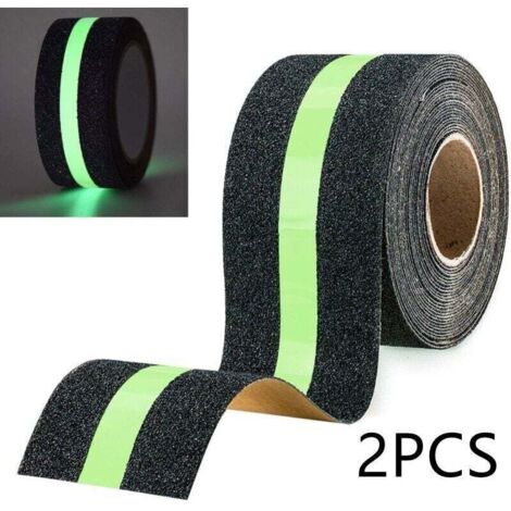 Confezione da 2 nastri adesivi antiscivolo con pellicola luminescente che si illumina al buio, nastro di sicurezza per scale, scalette e pavimenti scivolosi, 10 m x 5 cm