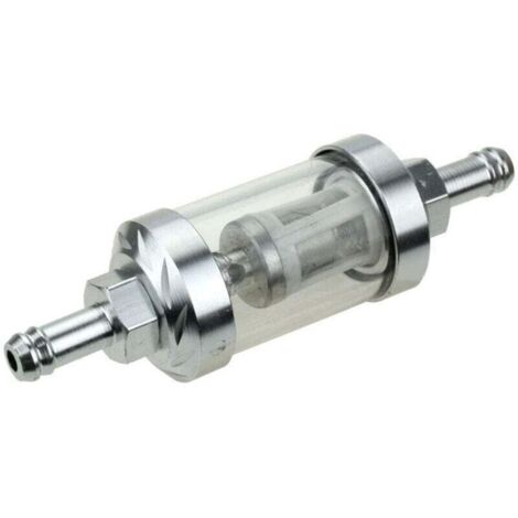 Filtro carburante universale per moto, filtro in metallo lavorato a CNC, rimovibile, in vetro trasparente, colore argento. (1/4)