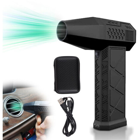 Soffiatore elettrico ad aria compressa, 130.000 giri/min, ventola turbo a velocità regolabile, 2 batterie ricaricabili integrate da 1300 mAh, soffiatore a getto secco portatile senza fili con ugello d (1/4)