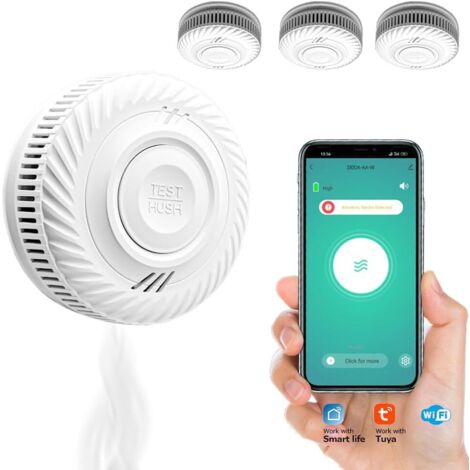 Allarme antincendio, rilevatore di fumo, durata della batteria di 10 anni, notifica remota, compatibile con Smart Life, condivisione tra 6 persone, alimentazione a batteria, trasmissione senza contatt