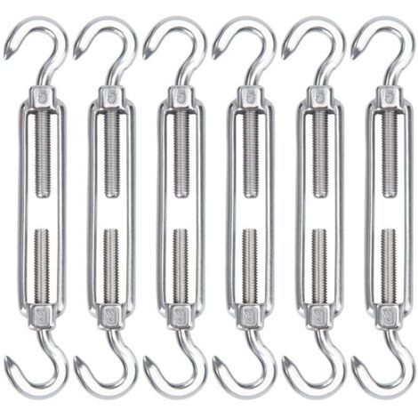 Tenditore per cavi in acciaio inossidabile M5, confezione da 6 ganci e ganci per tenditore in filo metallico, ganci e ganci regolabili per carichi pesanti per stendibiancheria, rete metallica per inst (1/4)