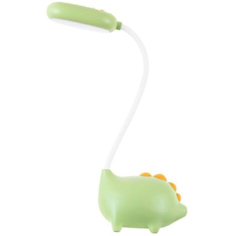 Lampada da scrivania a LED flessibile a forma di dinosauro con attacco USB touch, collo flessibile, luminosità regolabile, colore verde.