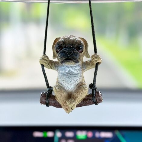 Simpatico ciondolo per auto a forma di carlino, ornamento decorativo per lo specchietto retrovisore e regalo di compleanno. (1/4)