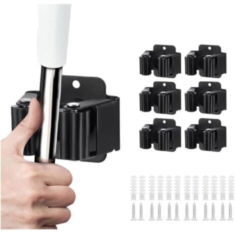Set di 6 supporti per scope da parete con viti in acciaio inox ad alte prestazioni per la pulizia della biancheria in bagno, cucina e garage (nero)