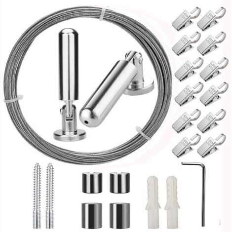 Kit asta per tende da 5 m con ganci in acciaio inox, cavo in acciaio per appendere tende, filo per tende in acciaio inox per appendere quadri e tende