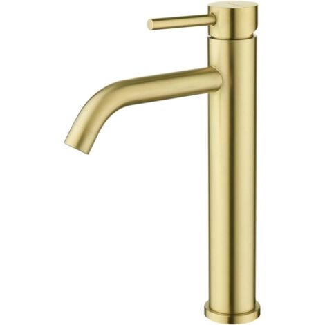 Rubinetto da bagno color oro, miscelatore alto per lavabo, altezza bocca 186 mm, adatto per acqua calda e fredda in bagno, acciaio (1/4)