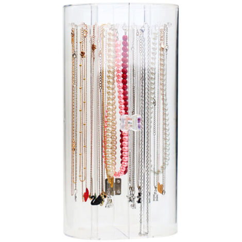 Porta collane in acrilico con 24 ganci, organizer trasparente per collane, antipolvere, girevole, espositore per gioielli.