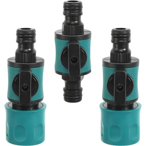 Connettore per tubo da giardino in 3 pezzi con valvola di regolazione, raccordi a innesto rapido da 16 mm per tubi dell'acqua da 1/2 pollice (1/4)