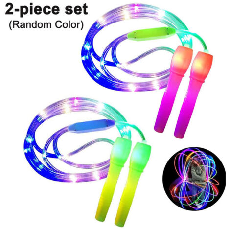 Confezione da 2 corde per saltare a LED, lunghezza regolabile e tre modalità di illuminazione, corda per saltare veloce per bambini, spettacolo di luci, fitness (1/4)