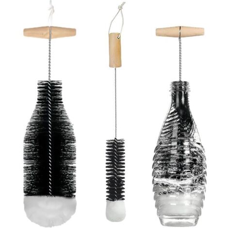 Set di 2 spazzolini per biberon, con manico in acciaio inossidabile, spazzolino per biberon, spazzolino per bottiglie di vetro e d'acqua.