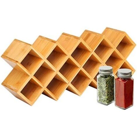 Porta spezie in bambù con piedini, 17 x 42 x 9,5 cm, ripiano da cucina, erbe aromatiche, spezie, bottiglie, barattoli, porta condimenti per mobiletto o piano di lavoro. (1/3)