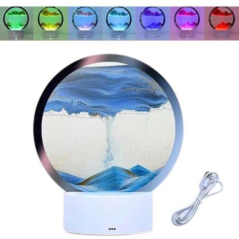 Lampada da tavolo a forma di clessidra 3D con effetto mobile, pittura a sabbia 3D a LED, 7 colori, vetro rotondo, clessidra, luce notturna, decorazione per soggiorno e camera da letto.
