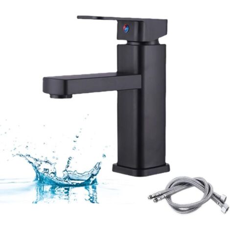 Rubinetti per lavabo neri, rubinetti per bagno, rubinetti per lavabo quadrati neri, rubinetti per lavabo con acqua calda e fredda, cartuccia in ceramica