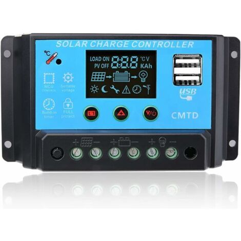 Regolatore di carica da 20 A per pannelli solari con display a LED, 12-24 V, protezione sicura per batteria e pannelli solari.