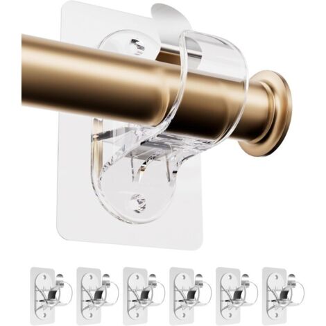 Staffe per asta per tende senza foratura, montaggio adesivo resistente per bagno, cucina, soggiorno, comò, camera da letto (trasparenti, 6 pezzi)