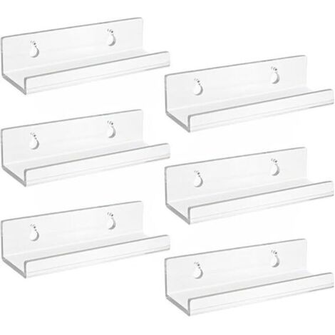 Set di 6 supporti da parete in acrilico trasparente per vinili, mensole trasparenti, piccole mensole a muro, mensole galleggianti per vinili, insegne, foto, libri (10 x 3,5 x 3 cm)