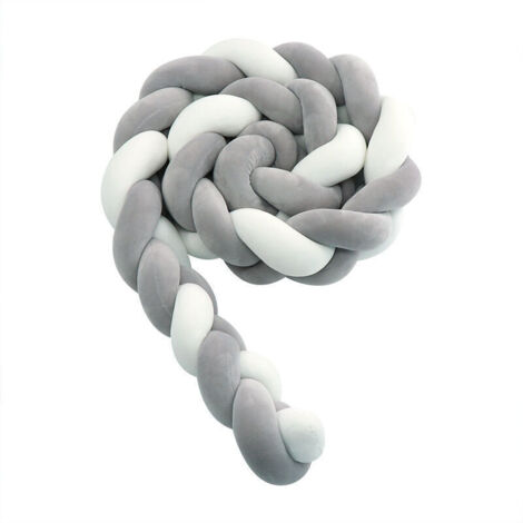 Paracolpi per culla - 3 cuscini intrecciati a forma di serpente in velluto, protezione per lettino per neonati, decorazione per la cameretta, bianco grigiastro—2M..